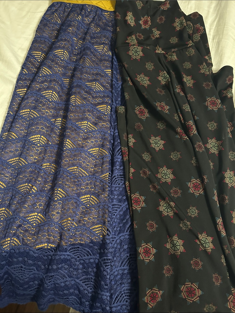 LuLaRoe Navy Blue Lace & Black Patterned Skirt Set
